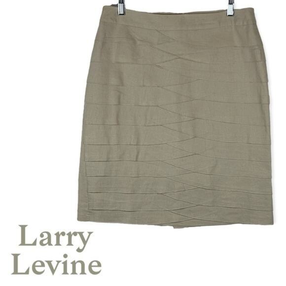 Larry Levine Tan‎ Linen Blend Scalloped Cottage Coastal Grandma Skirt Size 10 - Picture 1 of 9
